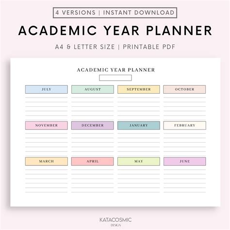 Academic Year Planner Template Printable Calendar Landscape - Etsy ...