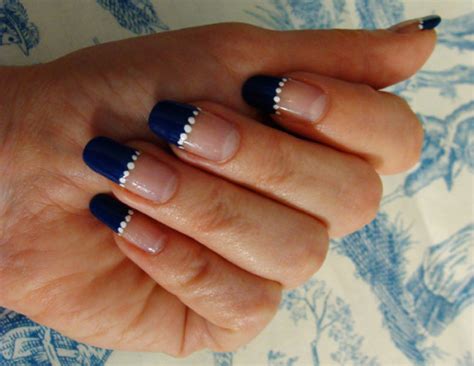 Navy Blue With White Polka Dot French Manicure