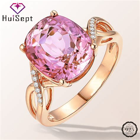 Huisept anel 925 jóias de prata oval rosa zircão pedra preciosa anéis