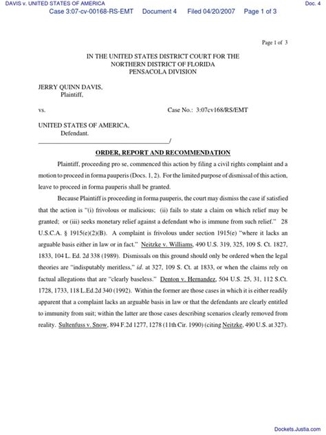 Davis V United States Of America Document No 4 Pdf Complaint