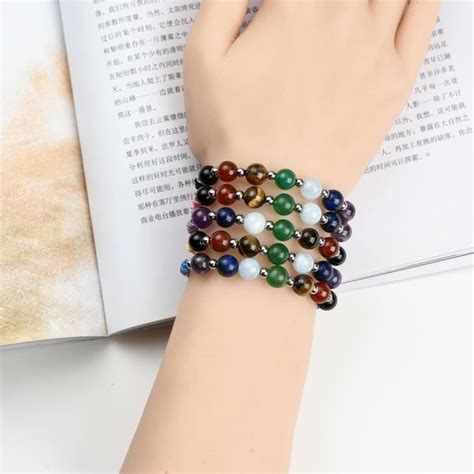 Oeil Du Tigre Bracelet En Pierres Naturelles Des 7 Chakras Cordon En