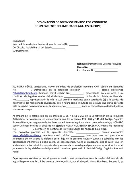 Designación De Defensor Privado Por Conducto DesignaciÓn De Defensor Prvado Por Conducto De Un