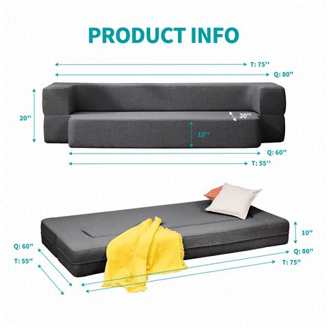 Balus Queen Size Convertible Futon Sofa Bed With Memory Foam Loveseat Sleeper For Living Room