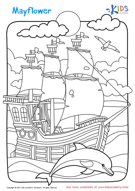 Mayflower Ship Coloring Page: Free Printable Worksheet for Children