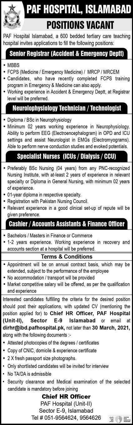 Paf Hospital Islamabad Jobs 2021 Latest Jobs In Pakistan