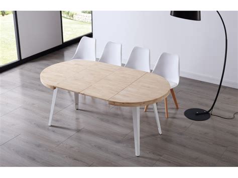 Mesa Comedor Redonda Extensible Cm Roble Nordish Blanco Merkamueble