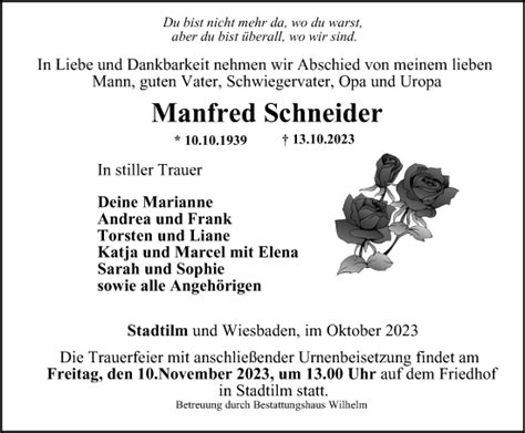 Traueranzeigen Von Manfred Schneider Trauer In Thueringen De