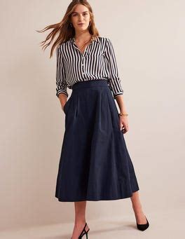 Jupe Midi En Taffetas Enfiler Bleu Marine Boden Fr