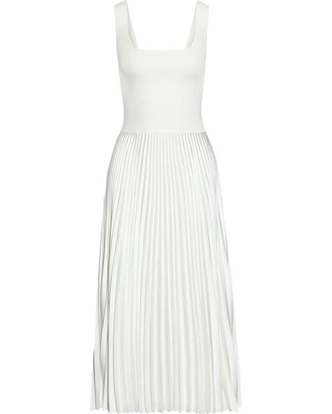 Theory Ribbed Knit And Pleated Satin Crepe Midi Dress In White Lyst