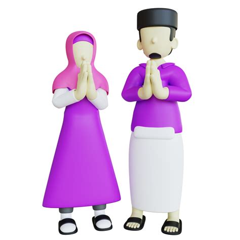 stylized  muslim couple character  salam gesture  png