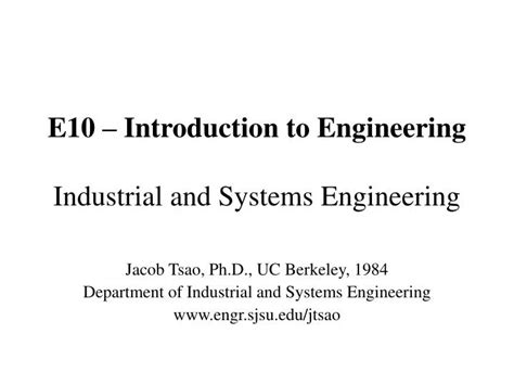 PPT E10 Introduction To Engineering Industrial And Systems