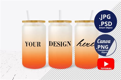 16oz Gradient Frosted Glass Can Mockup Full Wrap 3 Orange Etsy