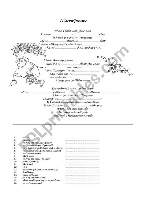 Love Poem Esl Worksheet By Astam1