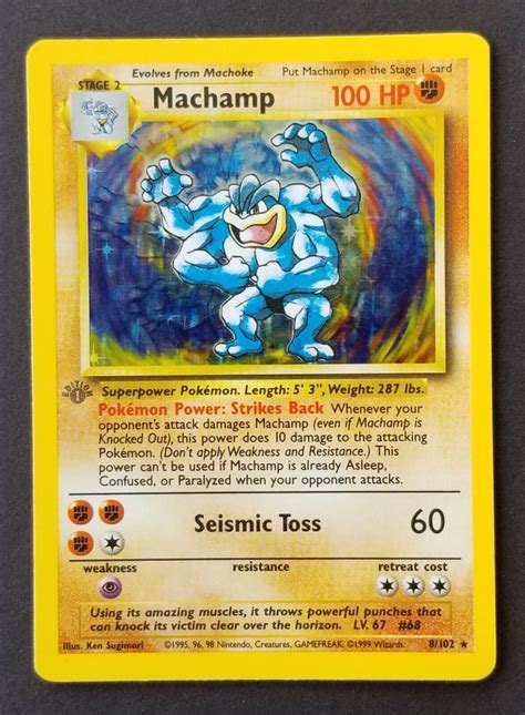 1st Edition Machamp 8102 Grey Stamp Error Base Pokemon Card 1999