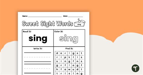 Sweet Sight Words Worksheet Sing Teach Starter