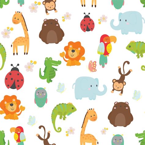 Premium Vector Cute Wild Animals Seamless Pattern Background Vector