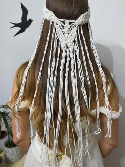 Macrame Veil Macrame Crown Macrame Hair Accessory Boho Etsy In 2021