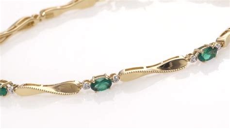 ZALES Emerald and Diamond Accent Station Bracelet in Sterling Silver ...