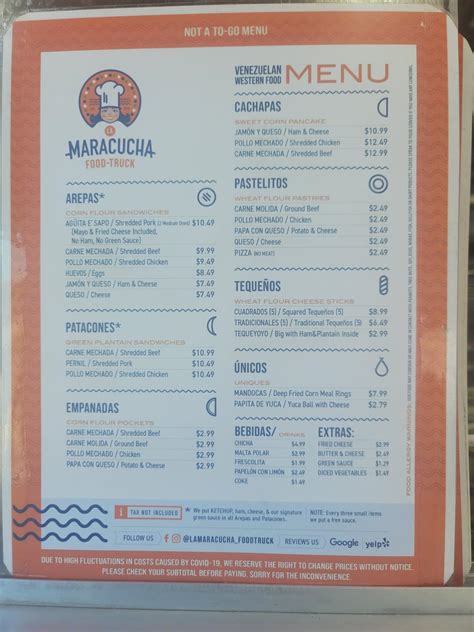 Menu at La Maracucha Food-Truck restaurant, Gainesville, W University Ave