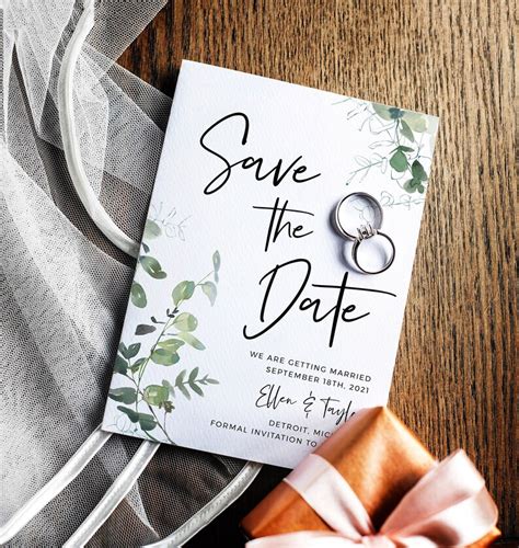 Eucalyptus Save The Date Template Save The Date Cards Etsy