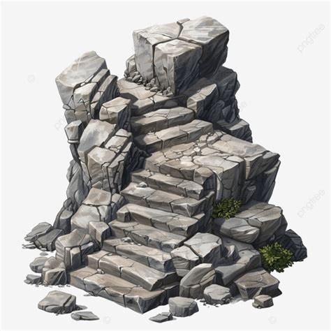 Isometric Stepped Stone Mountain Stone Concept Lake PNG Transparent