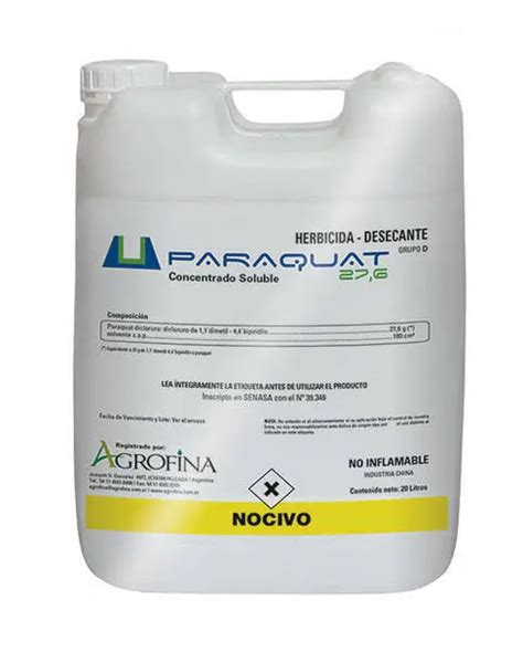 Herbicida Paraquat Dicloruro 27 6 Agrofina X 20 Lt Agrofy