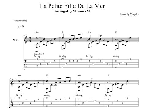 La Petite Fille De La Mer For Guitar Guitar Sheet Music And Tabs