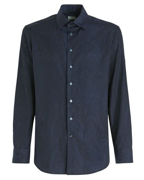 Etro Mens Navy Blue Paisley Jacquard Shirt