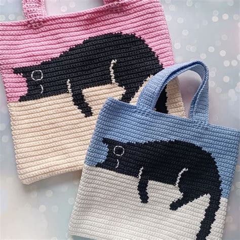 Crochet Bag Pattern Crochet Tote Bag Pattern Crochet Black Cat Pattern Intarsia Crochet