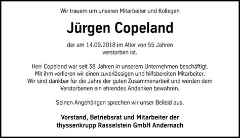 Traueranzeigen Von J Rgen Copeland Rz Trauer De