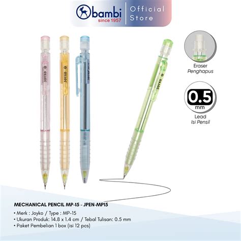 Jual Joyko Mechanical Pencil Pensil Mekanik MP 15 Isi 12 Pcs Shopee