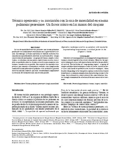 Tcnica Operatoria Y Su Asociacin Con La Tasa De Mortalidad En Trauma