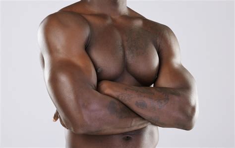 Premium Photo Naked Body Skin And Black Man Arms Crossed And Muscle