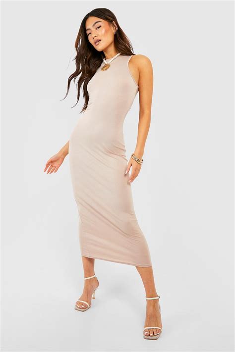 Stone Basic Racerneck Midaxi Dress Boohoo Uk