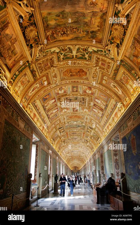 Italy Roma Rome The Vatican Museum Long Corridors With Renaissance Art