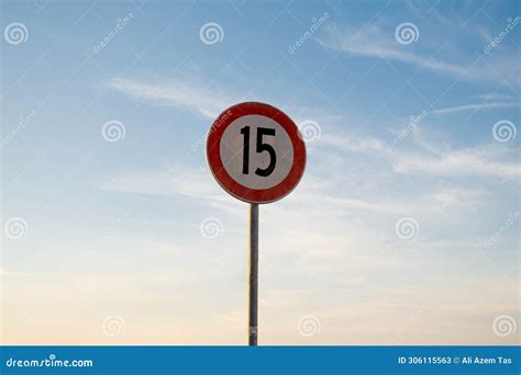 15 Miles Km Maximum Speed Limit Traffic Sign Isolated With Sunset Sky