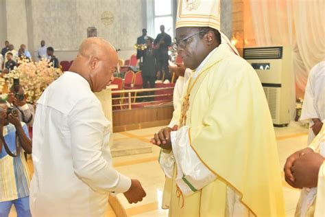 Photo News Uzodimma Receiving Blessing From Bishop Matthew Hassan Kukah