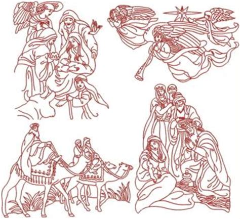 Advanced Embroidery Designs Nativity Redwork Set III