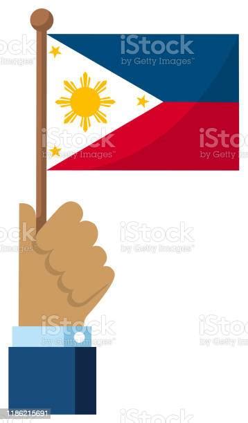 Holding The National Flag In Hand Flat Vector Illustration Philippines