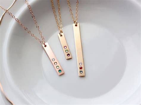 Birthstone Necklace Birthstone Jewelry Gold Bar Necklace Silver Bar Necklace Mom Necklace ...