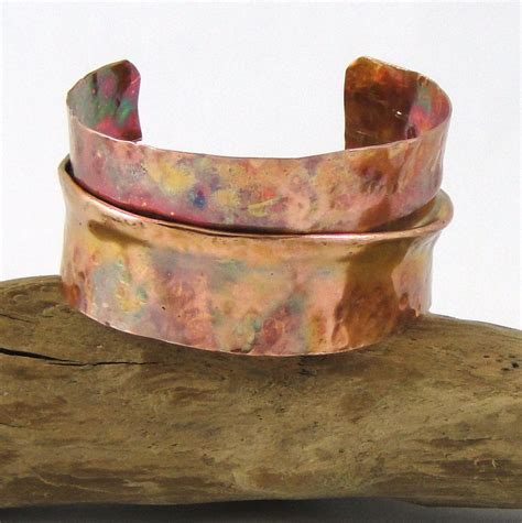 Copper Cuff Bracelet Fold Formed Hammered Torch Painted Etsy Copper