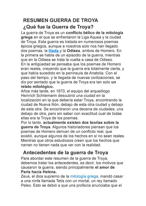 Resumen Guerra DE Troya RESUMEN GUERRA DE TROYA Qué fue la Guerra de