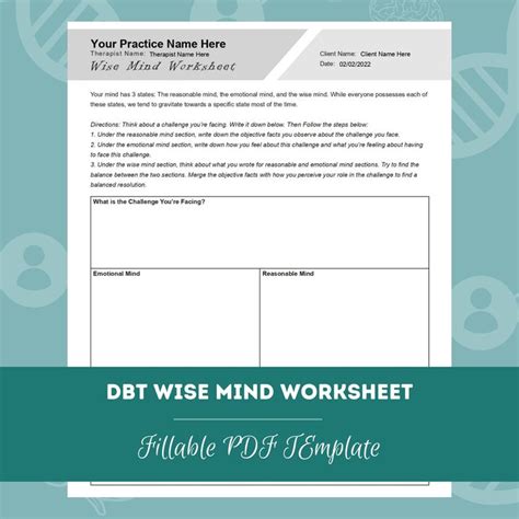 Dbt Wise Mind Worksheet Editable Fillable Pdf Template For