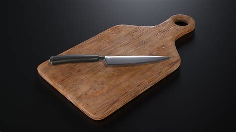 Kitchen Knife And Wooden Cutting Board Cgtrader