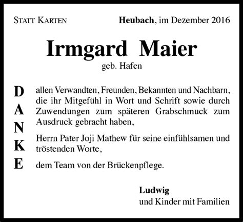 Traueranzeigen Von Irmgard Maier OstalbTrauer