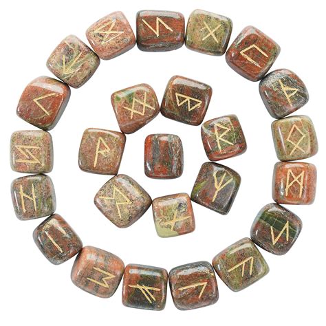 Crocon Unakite Gemstone Rune Stones Set Pcs With Elder Futhark