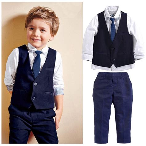 Kids Boys Suit Little Gentleman Outfit Boys Outerwear Vest+Shirt+Tie ...