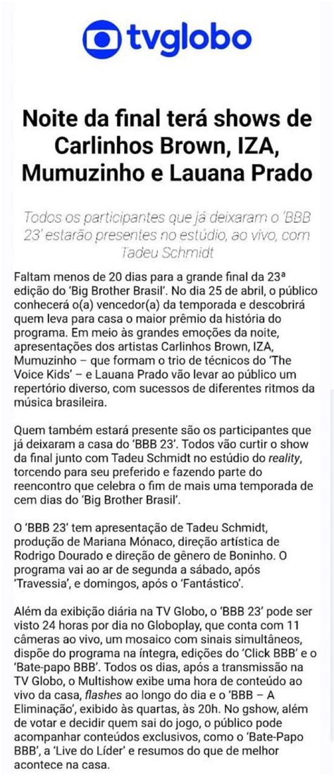 Central Reality Bbb On Twitter Veja Final Do Bbb Ter Shows