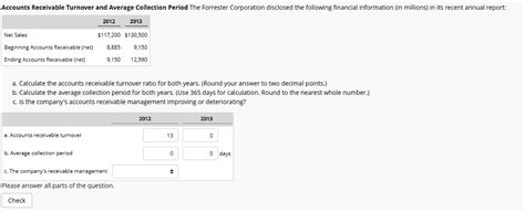 Question 8 Accounts Receivable Turnover And Average Collection Period