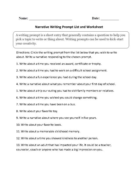 Narrative Prompts For Th Graders